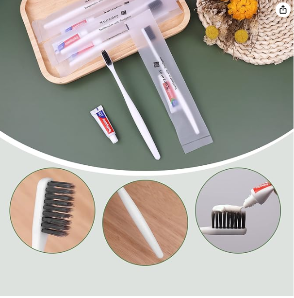 Disposable Toothbrushes with Toothpaste, White, Individually Wrapped