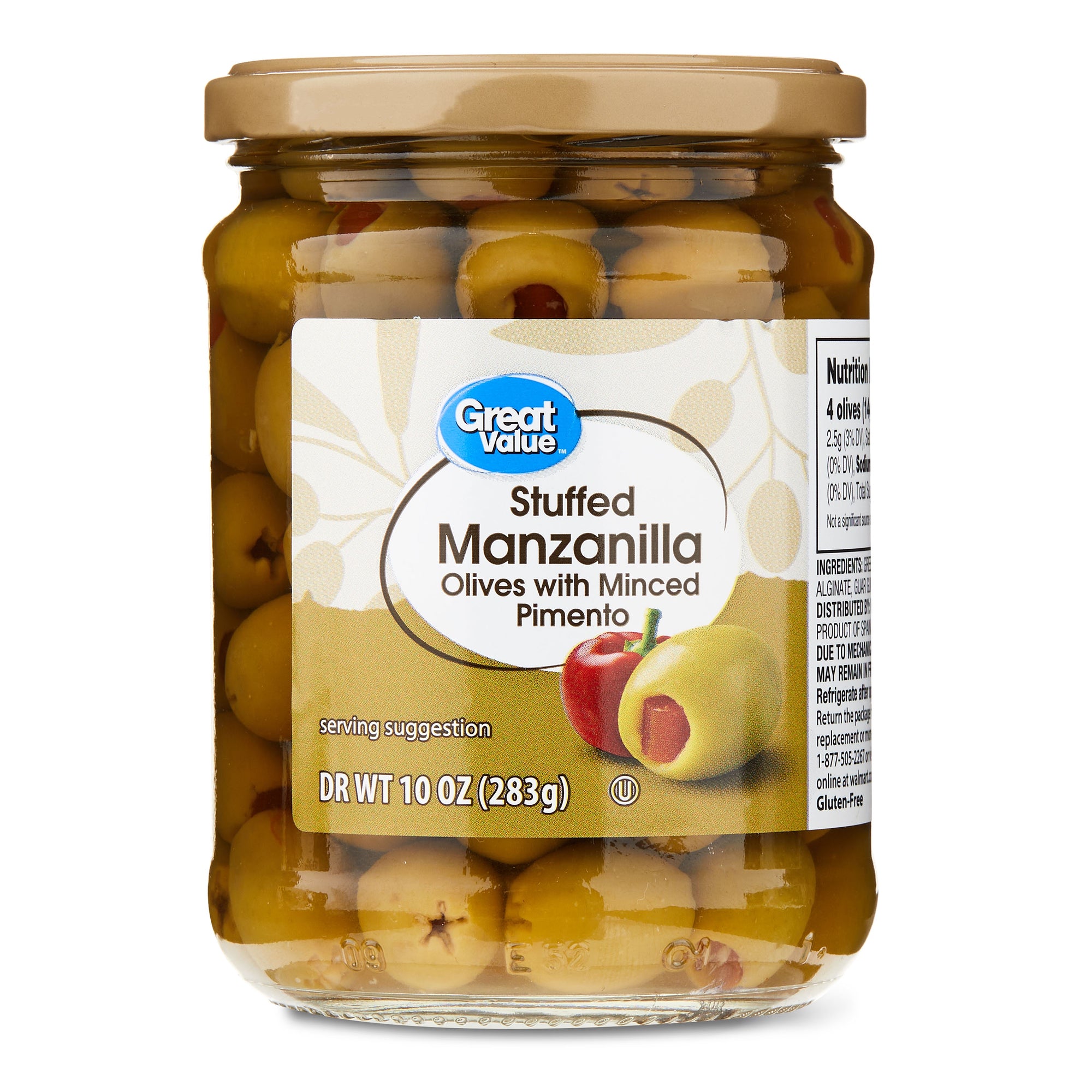 Great Value Stuffed Manzanilla Olives with Minced Pimento/10 oz