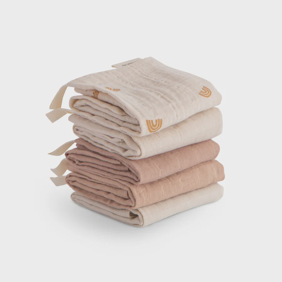 Mushie Muslin Cotton Washcloth 5-Pack, Rainbow Combo