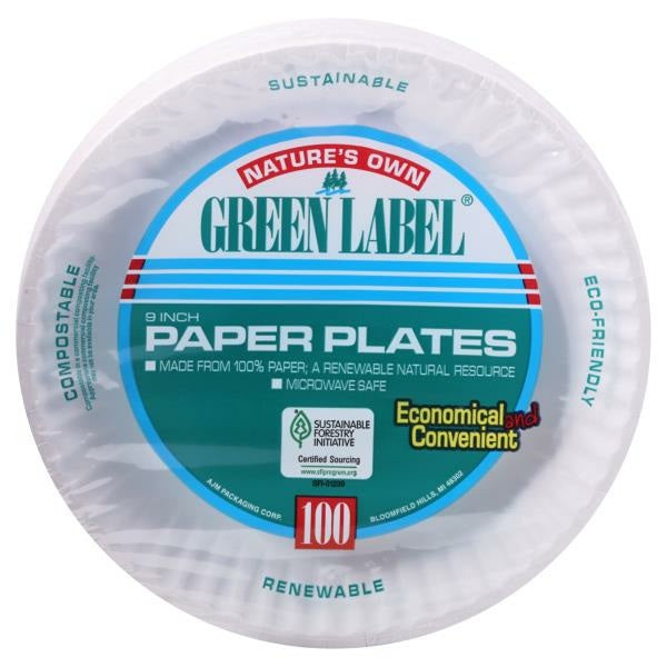 Nature's Own Green Label 9 in. Paper Plate, 100ct