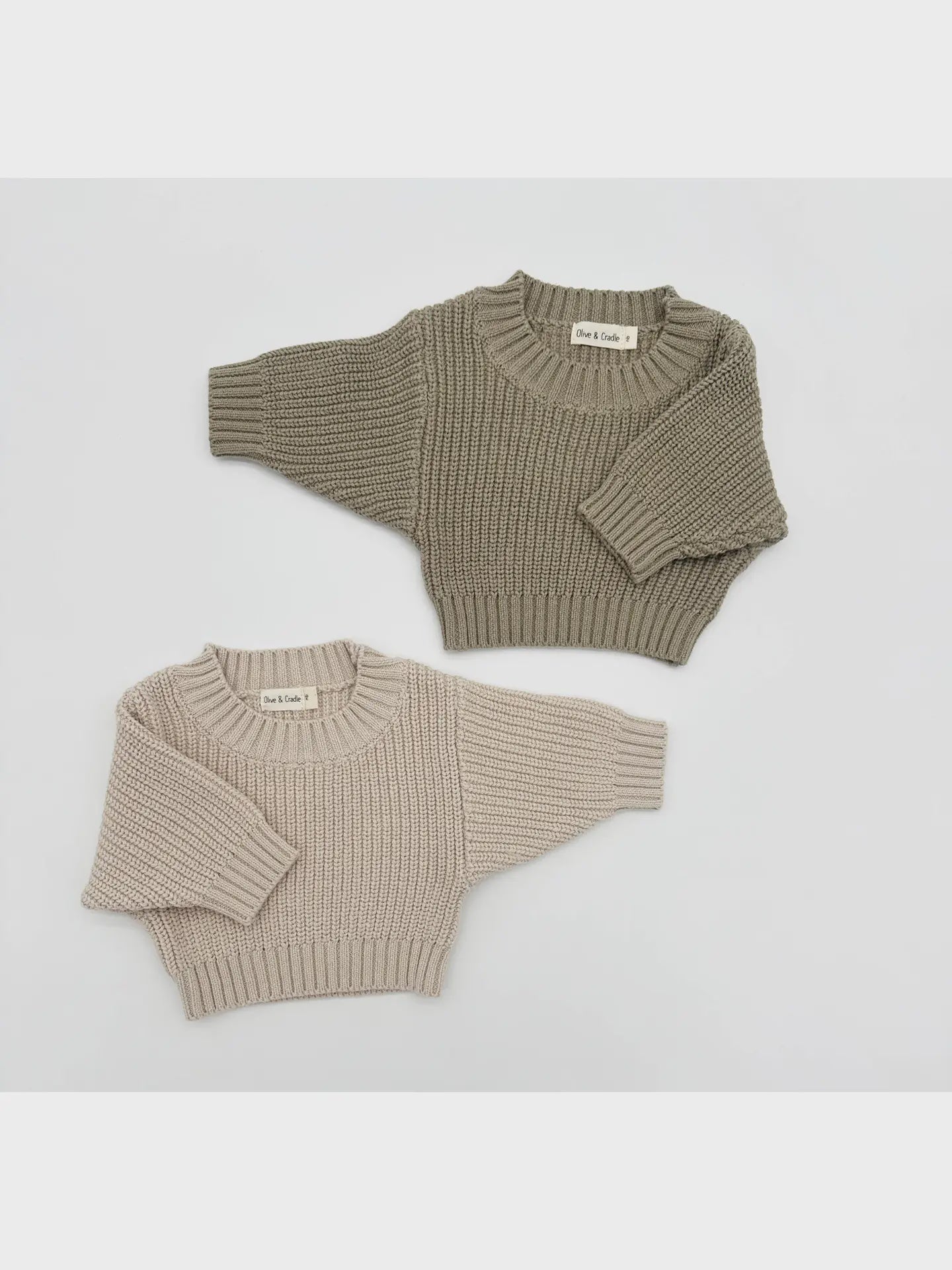 Olive & Cradle Crewneck Knitted Sweater, Willow, Newborn