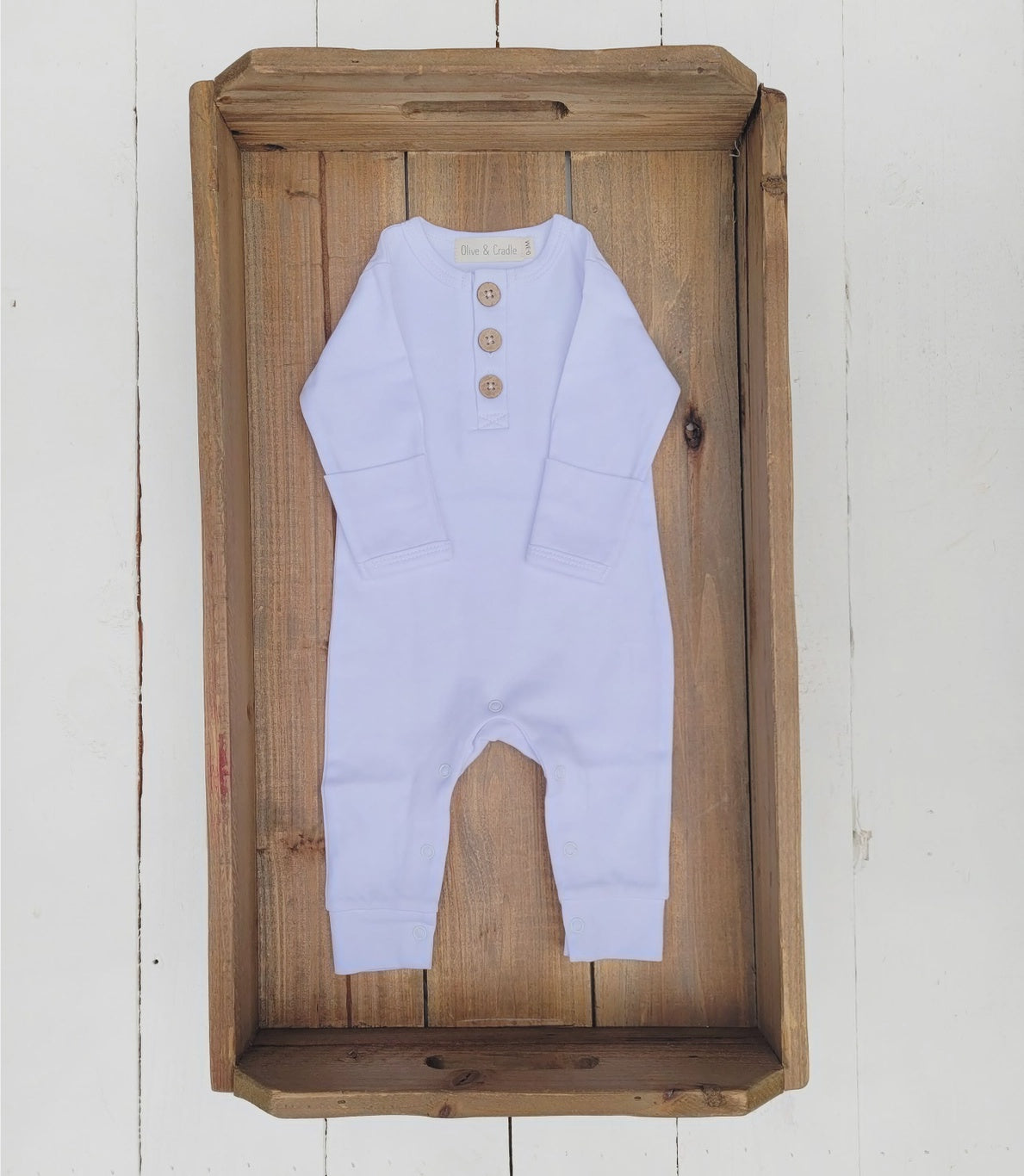 Olive & Cradle Organic Cotton Baby Bodysuit, White, 3-6m