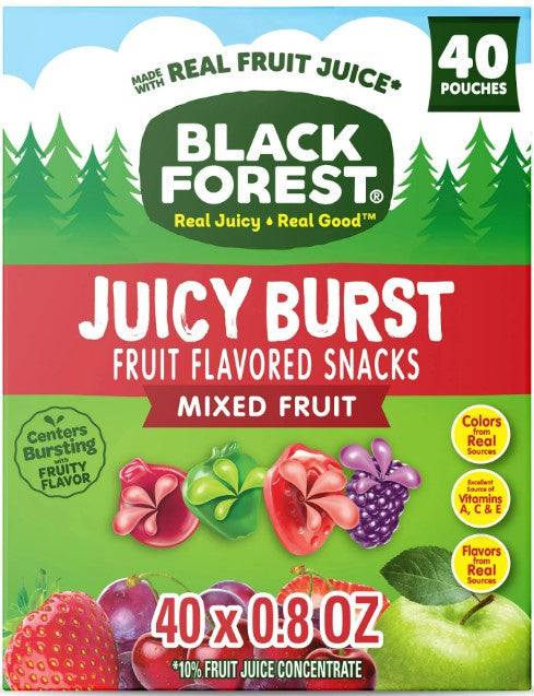 Black Forest Juicy Burst Fruit Flavored Snacks, Mixed Fruit, 0.8 oz, 40 Count