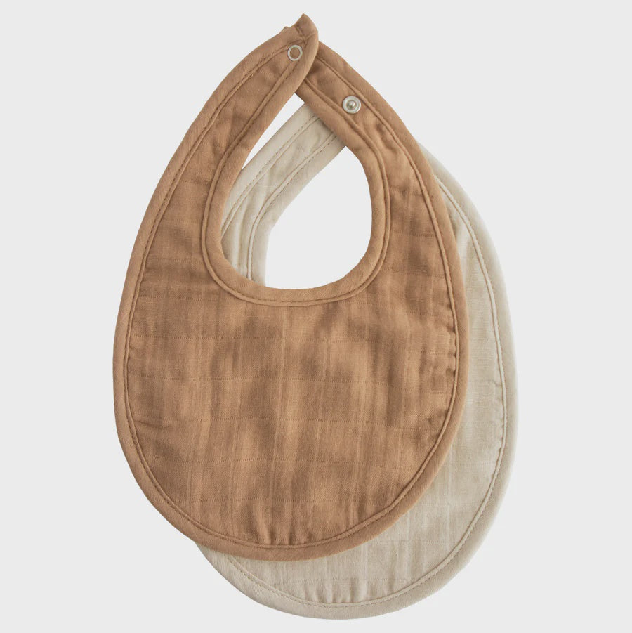 Mushie Muslin Bib, 2 Pk, Tan/Fog