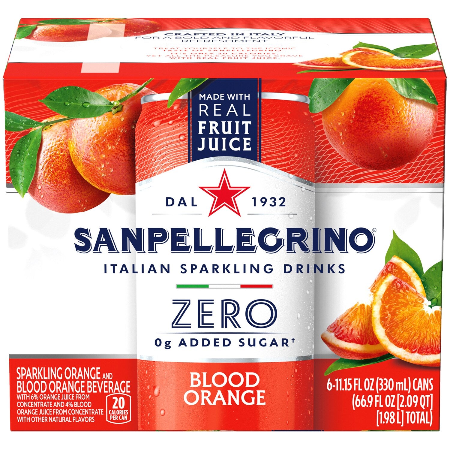 SanPellegrino Blood Orange Zero Sugar, 6- 11.5oz cans