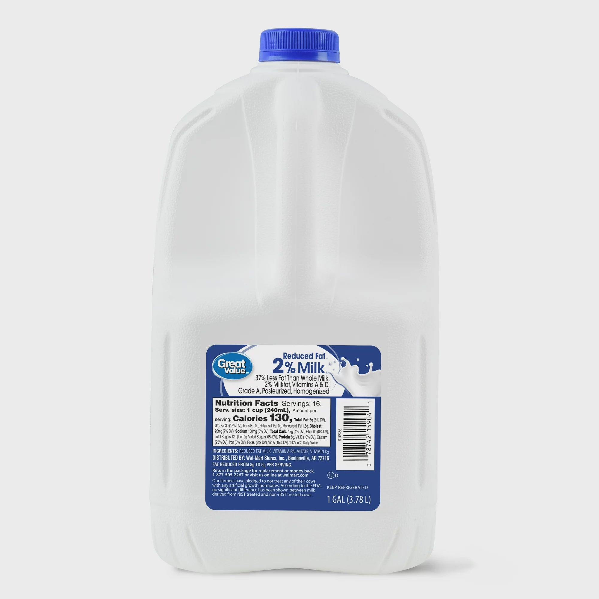 Great Value 2% Reduced Fat Milk, Gallon