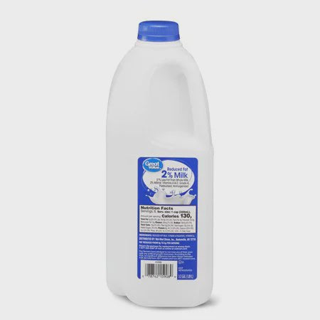 Great Value 2% Reduced Fat Milk, Half Gallon