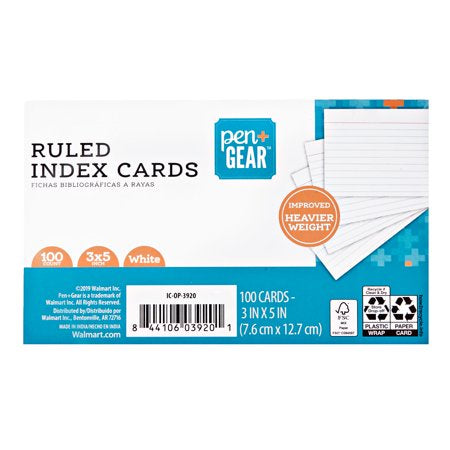 Ruled White Index Cards, 3x5