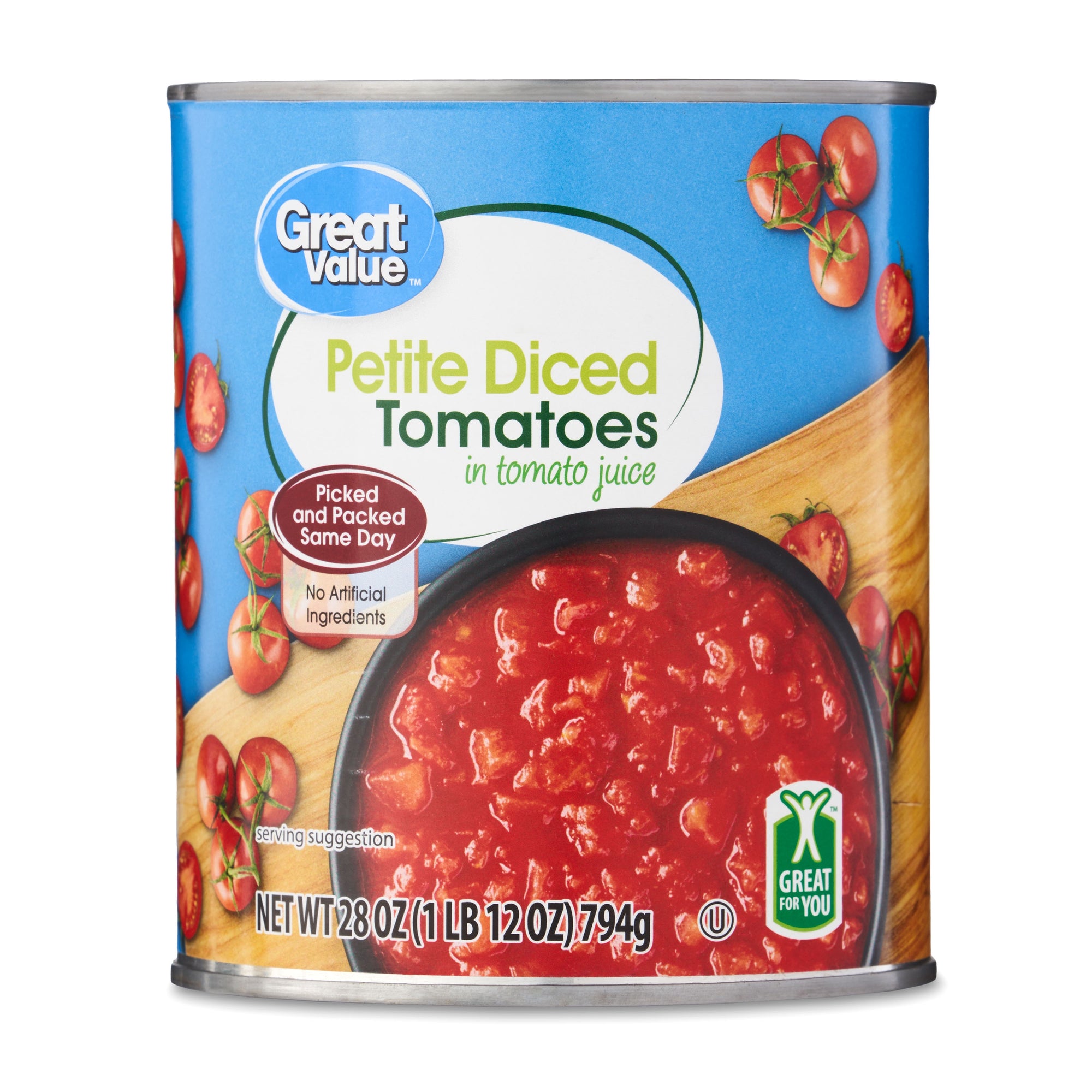 Great Value Petite Diced Tomatoes in Tomato Juice/28 oz