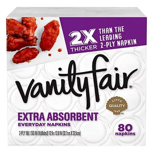 Vanity Fair Extra Absorbent 2 Ply White Napkins