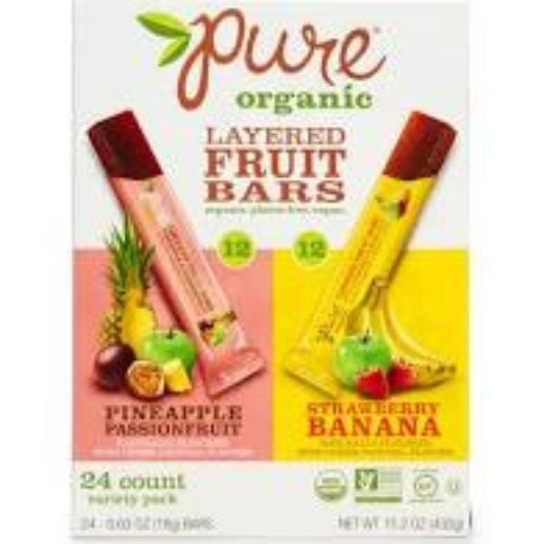 Pure Organic Layered Fruit Bars Pineapple Passionfruit , Strawberry Banana, Raspberry Lemonade