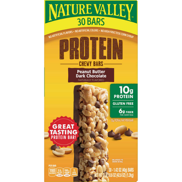 Nature Valley Peanut Butter Dark Chocolate Protein Chewy Bars, 30ct 1.42oz