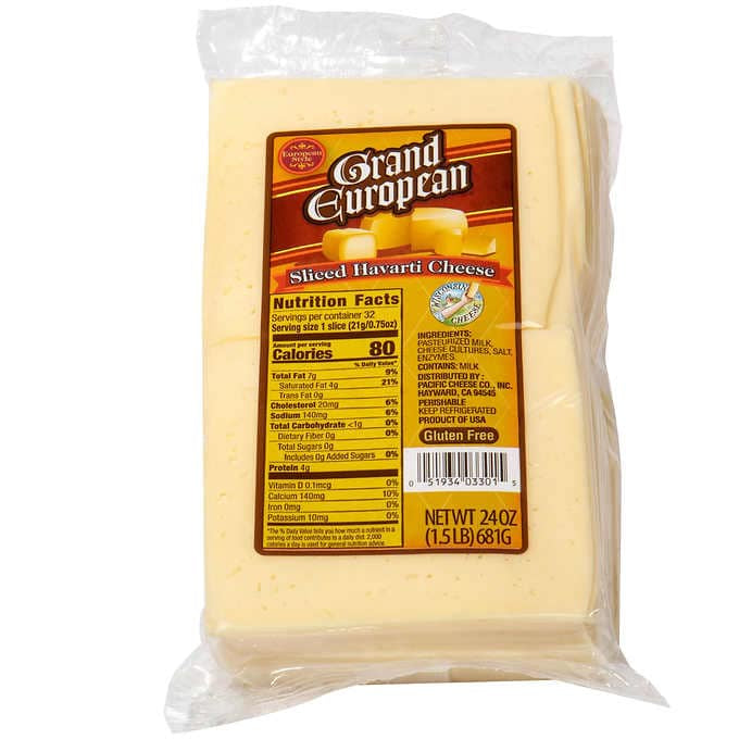 Grand European Havarti Cheese, 30 slices