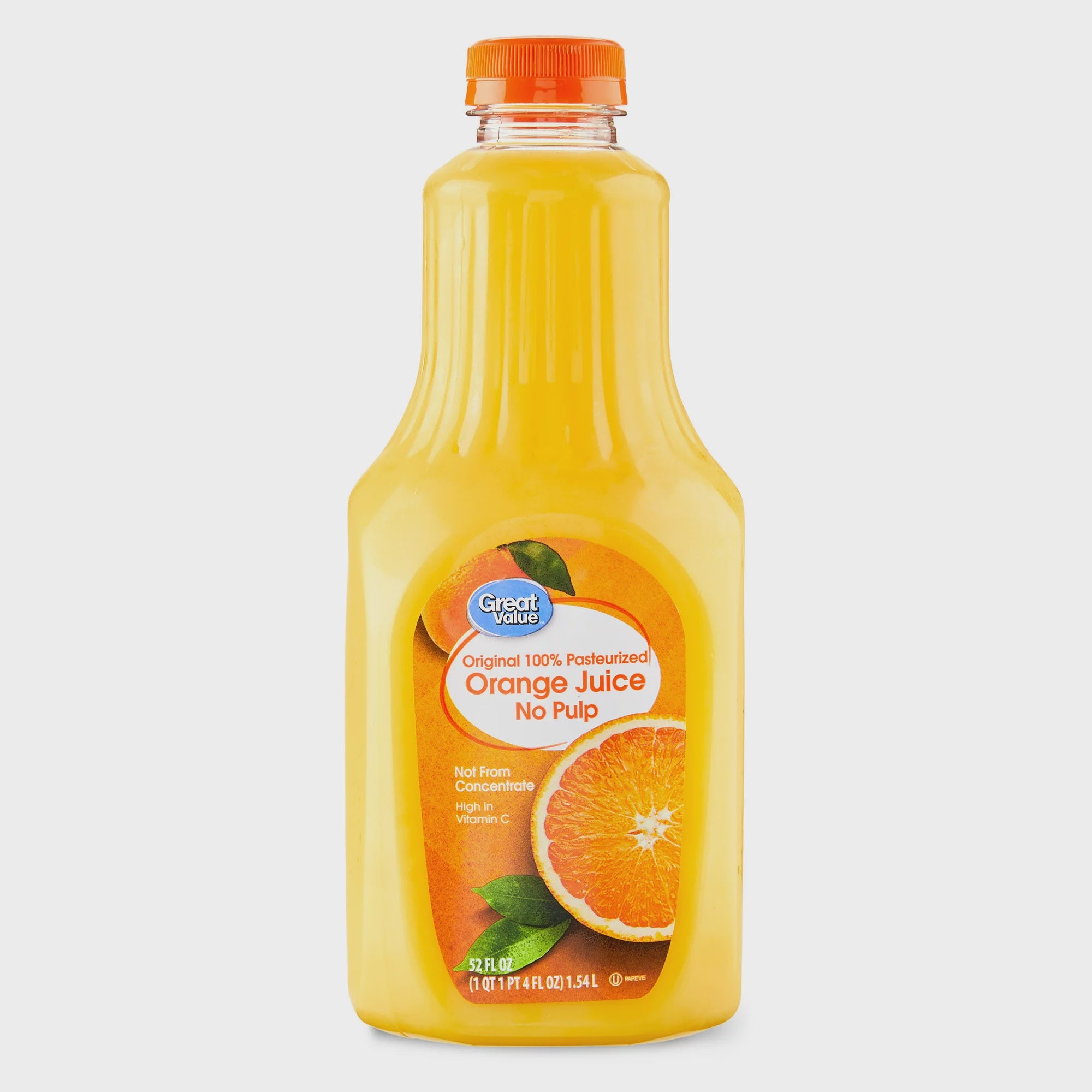 Great Value 100% Pasteurized No Pulp Orange Juice, 52 oz