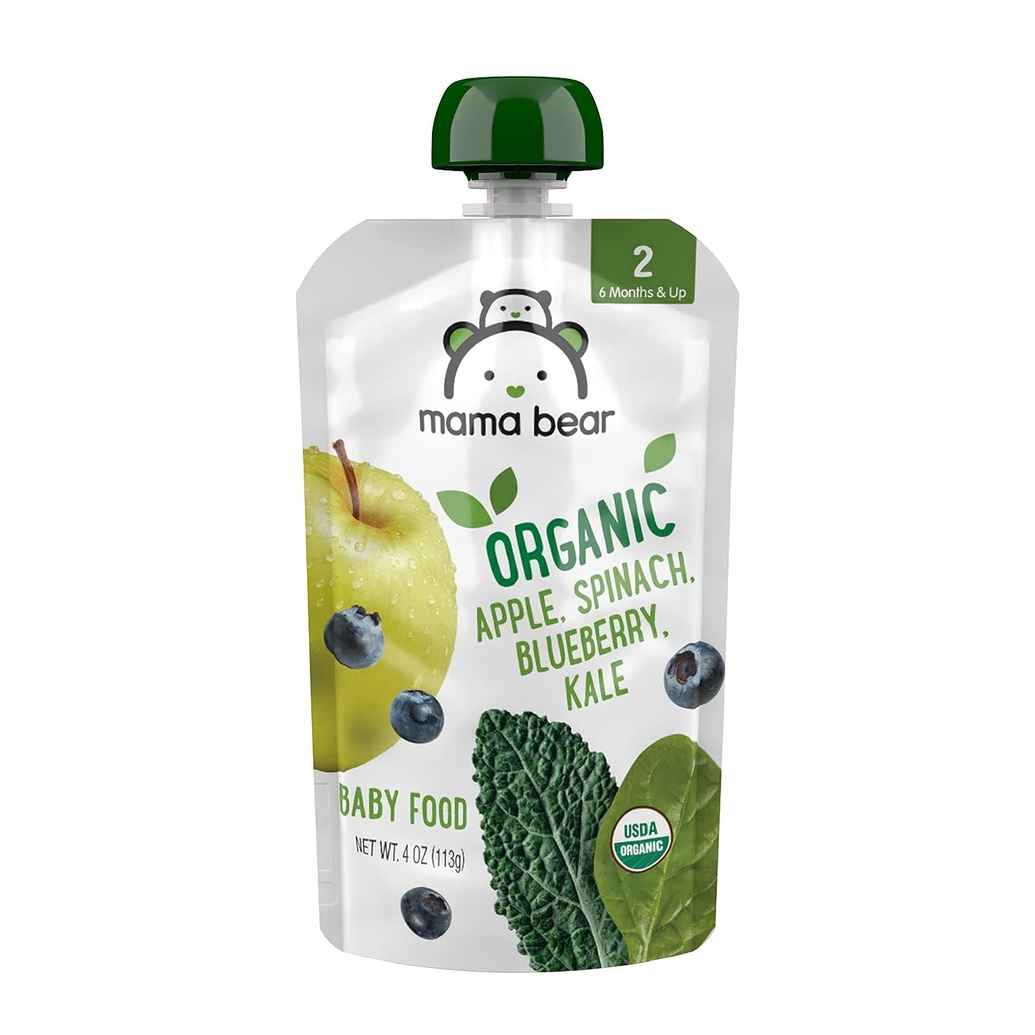 Mama Bear Organic Food pouch, Apple Spinach Blueberry Kale, 4oz