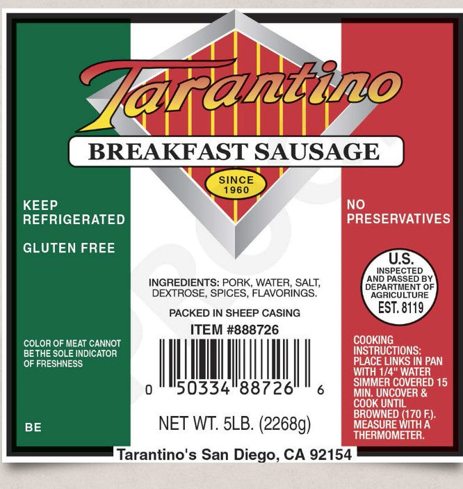 Tarantino Breakfast Sausage  1.25lb