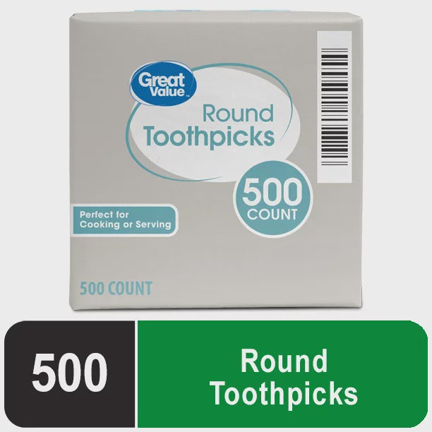Great Value Classic Round Wood Toothpicks, Toothpick Box, 500 Count