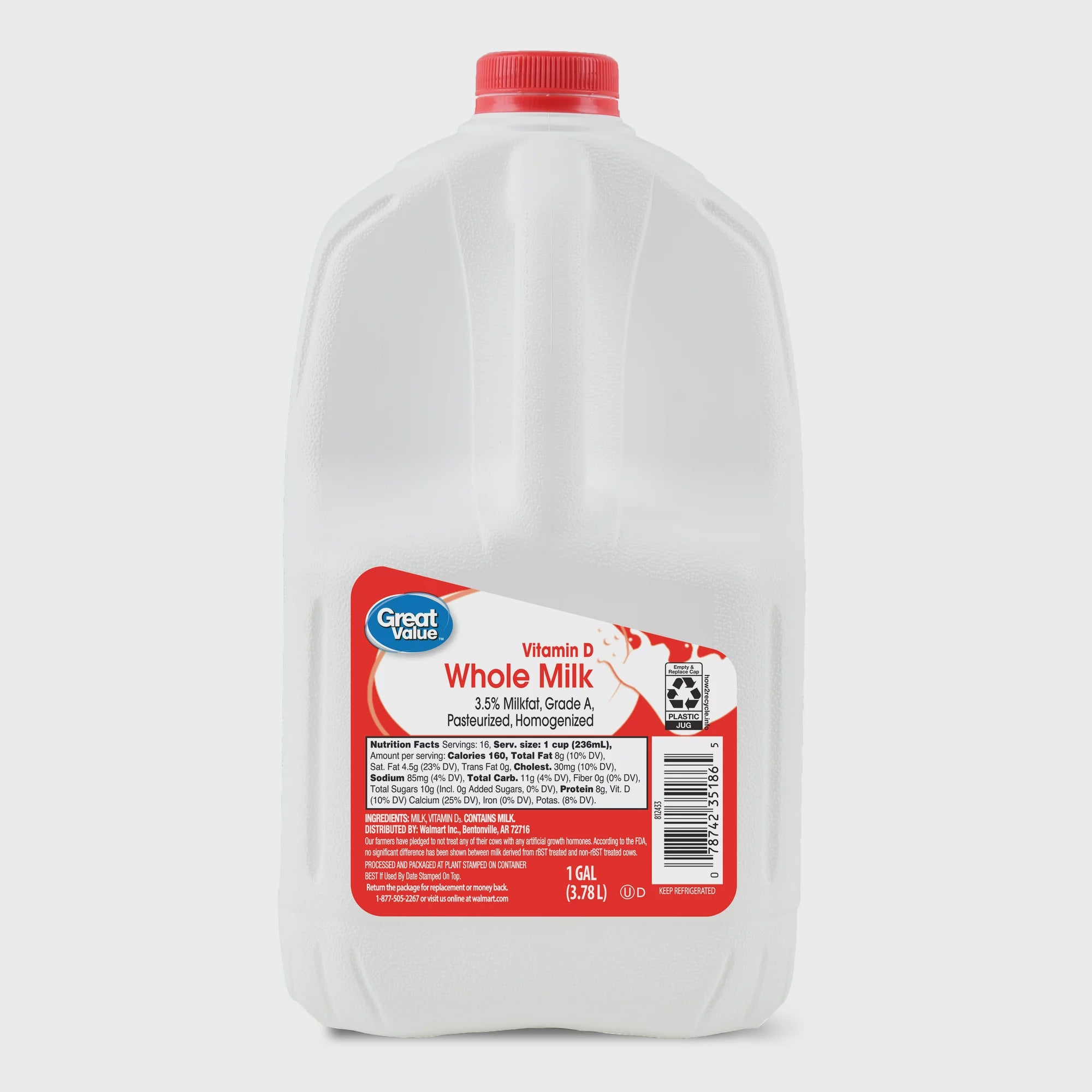 Great Value Whole Vitamin D Milk, Gallon